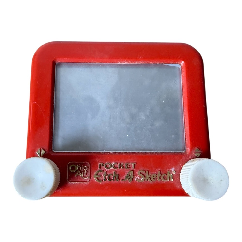 Vintage Pocket Etch A Sketch Mini Travel Size Red‎ Ohio Art Toy Retro